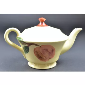 Hand Painted Pottery Fruit Pattern Lidded Teapot - 6 Tall