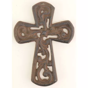 Cast Iron Cross Wall Hanging - Antiqued Rust Color - 5.5 Tall