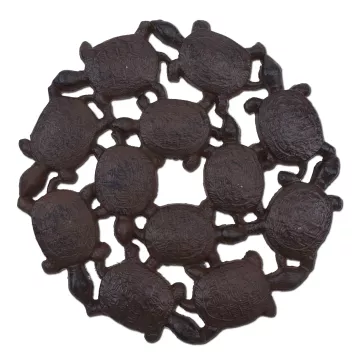 Decorative Baby Turtles Stepping Stone - Rust Brown Cast Iron - 10.25" Wide