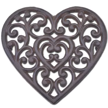 Decorative Cast Iron Trivet - Ornate Heart - 8" Wide