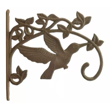 Decorative Hummingbird Cast Iron Plant Hanger Hook - Large 11.25" Deep