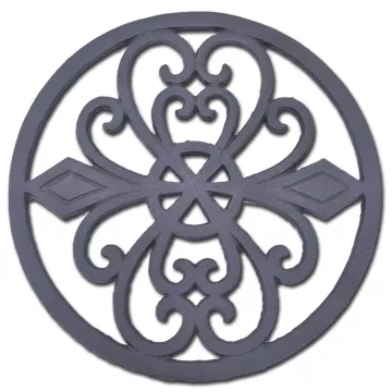 Decorative Round Cast Iron Trivet - Ornate Heart Design - 8" Wide