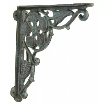 Decorative Shelf Bracket - Flower Leaf - Distressed Blue Cast Iron - 9.375"