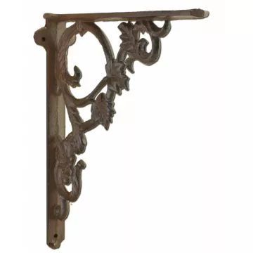 Decorative Shelf Bracket - Ornate Leaf - Rust Brown Cast Iron - 9.375"