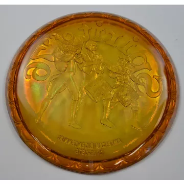 Indiana Glass Plate - American Bicentennial Amber Carnival - Spirit Of '76