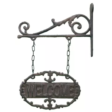 Double Sided Hanging Welcome Sign - Ornate Cast Iron - 7.25" Wide