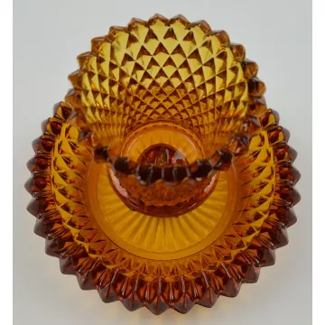 Indiana Glass Diamond Point Amber Candle Votive