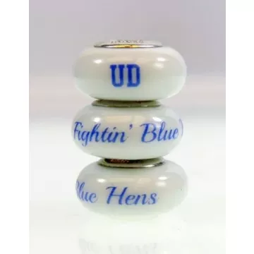 Fenton Milk Glass Collegiate Bead - Delaware - Sterling Silver Lined