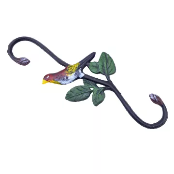Cast Iron S Style Plant Hook - Colorful Bird - 11.75" Long