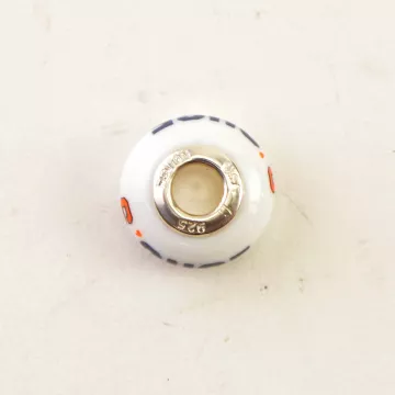 Fenton Milk Glass Collegiate Bead - Syracuse - Sterling Silver Lined