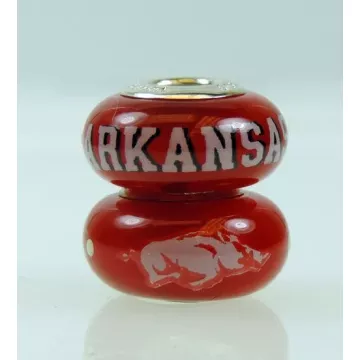 Fenton Red Glass Collegiate Bead - Arkansas - Sterling Silver Lined
