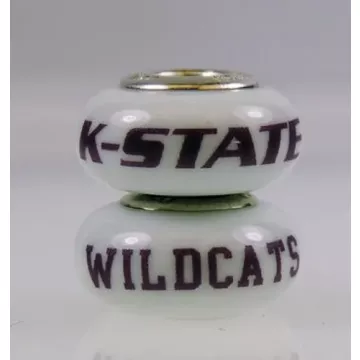 Fenton Milk Glass Collegiate Bead - Kansas State Wildcats - Sterling Silver Line