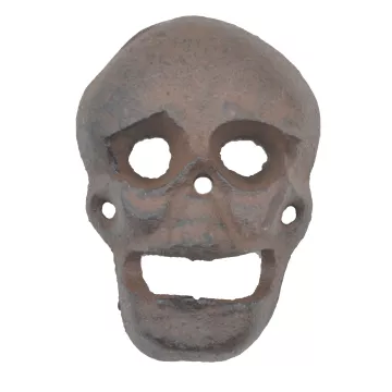 Wall Mount Bottle Opener - Skull - Distressed Brown Cast Iron - 3.75 Tall