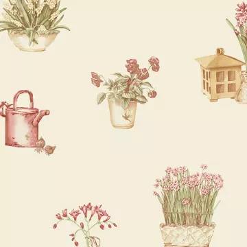 KE29918 Gardening Sidewall Wallpaper Red, Green, Cream Kitchen Elements Norwall Wallcovering