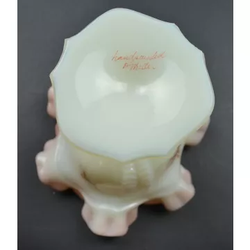 Fenton Art Glass Ruffle Top Pearl Colored Compote - Hand Painted Rose Pattern