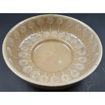 Tan Leaf Pattern Footed Bowl - 11 Round