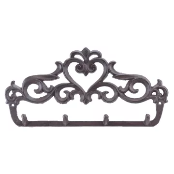 Cast Iron Wall Hook Rack - Ornate Victorian - 4 Hooks - 12" Wide