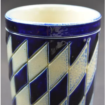 Vintage Salt Glazed Pottery Tumbler - Blue Diamond Pattern - No. 492/5