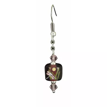 Fenton Art Glass - Bead Style Earrings - Twilight Dragonfly - Handcrafted