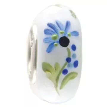 Fenton Art Glass Artisan Crafted Bead - Bachelor Buttons - Sterling Silver Lined