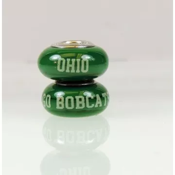 Fenton Green Glass Collegiate Bead - Ohio University - Sterling Silver Lined