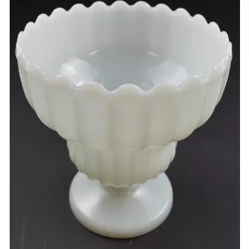 Milk Glass Fluted Compote Style Scalloped Vase - 7.75 Tall
