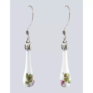 Fenton Art Glass - Teardrop Milk Glass Earrings - Hummingbird - Handcrafted