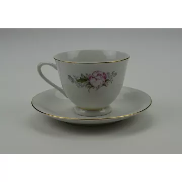 Floral Pattern Tea Cup & Saucer - Pink Flowers With Gold Trim