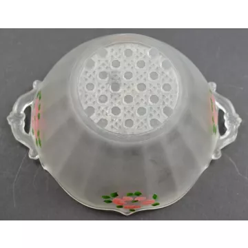 Vintage Hand Painted Glass Bowl With Frosted Satin Finish