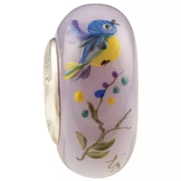 Fenton Art Glass Artisan Crafted Bead - TJ Bird - Sterling Silver Lined