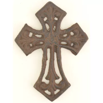 Cast Iron Cross Wall Hanging - Antiqued Rust Color - 5.625 Tall