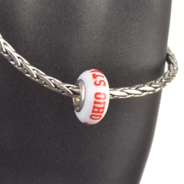 Fenton Milk Glass Collegiate Bead - The Ohio State University - Sterling Silver
