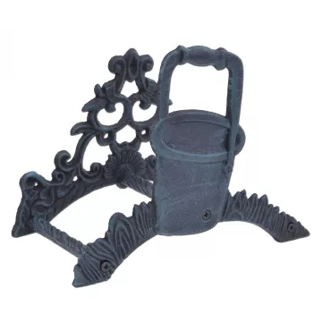 Garden Hose Holder - Water Pail Bucket - Verdigris Cast Iron - 10" Wide