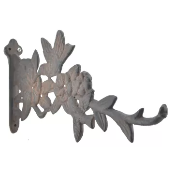 Hummingbirds & Flowers Decorative Cast Iron Plant Hanger Hook - 11.625" Deep