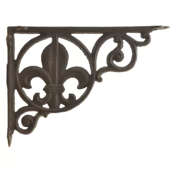 Wall Shelf Bracket Brace - Fleur De Lis Pattern - Cast Iron - 8.625"