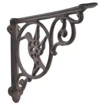 Wall Shelf Bracket - Hummingbird In Circle - Cast Iron - 8.75" Deep