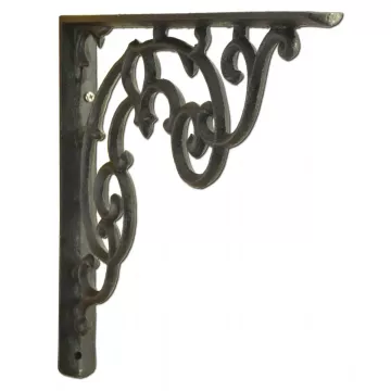 Wall Shelf Bracket - Ornate Pattern - Black Cast Iron - 11.25" Long