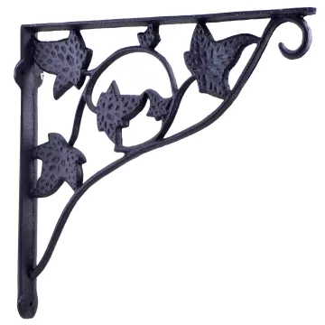 Wall Shelf Bracket With Hook - Leaf Vine Pattern - Cast Iron - 11.75"